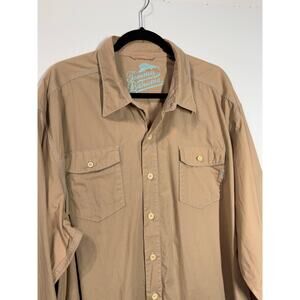 Tommy Bahama Button Up Long Sleeve Khaki Tan Tropical Casual Preppy Men Size XL
